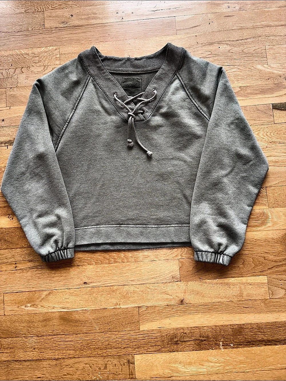 Aerie Lace-Up Distressed Green Sweatshirt Size XS